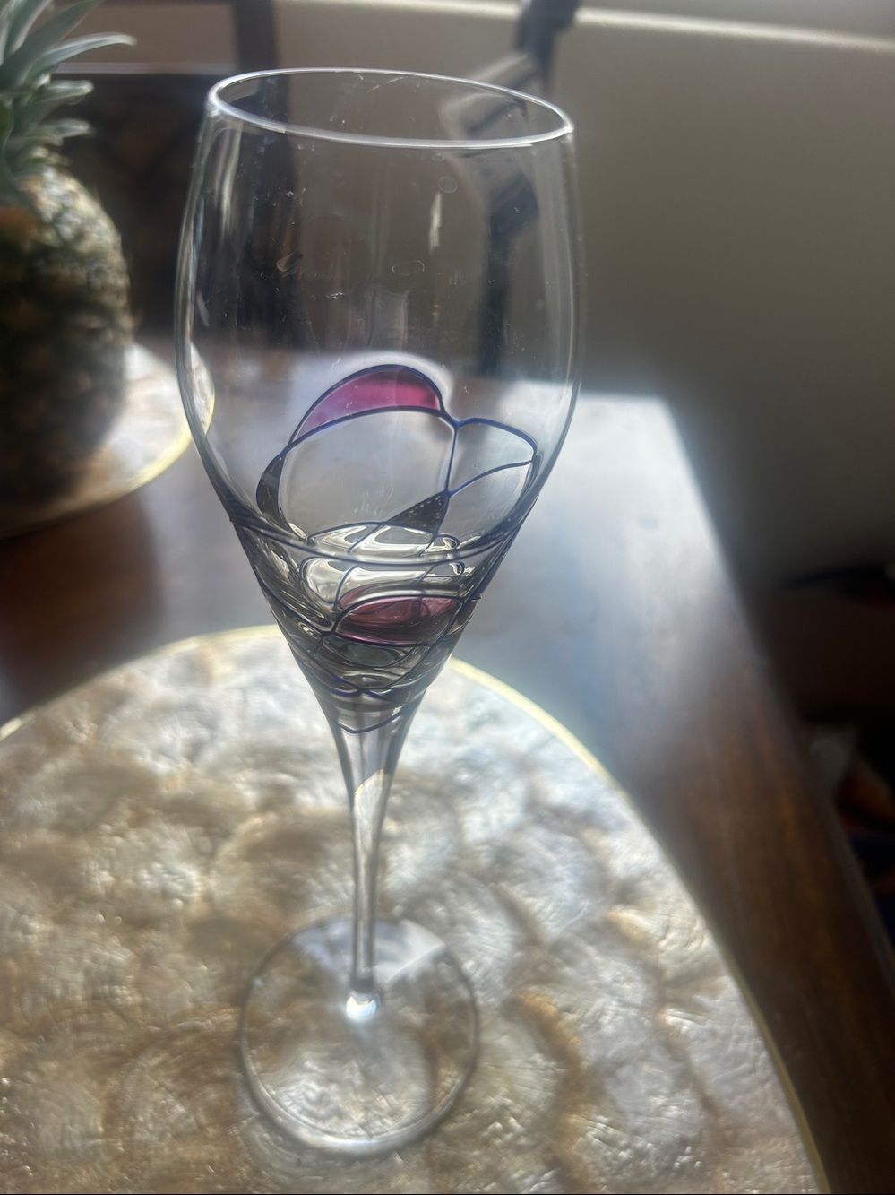 Hand-Blown Decorative Champagne Flute in Purple and Blue 4 each